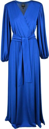 Access Fashion Midi-Length Wrap Dress with Puffed Sleeves