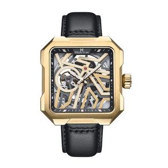 Heritor Campbell Leather-Band Skeleton Watch in Gold at Nordstrom