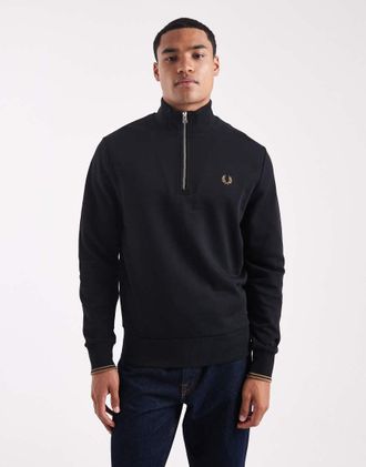 Fred Perry Felpa nera con zip corta-Nero