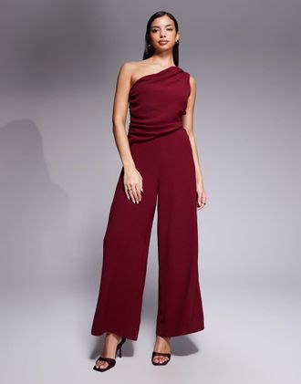 Asos Tuta jumpsuit monospalla drappeggiata bordeaux-Rosso