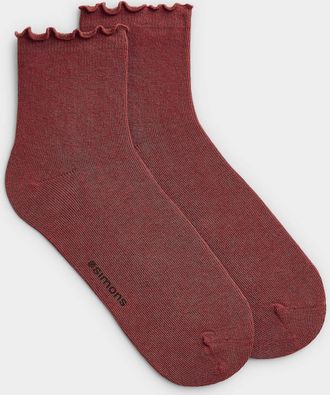 Simons Womens Solid lettuce-trim ankle socks