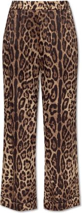 Dolce & Gabbana Zijden broek met dierenmotief - Dames - Wijde Broeken - Bruin - L - Broeken