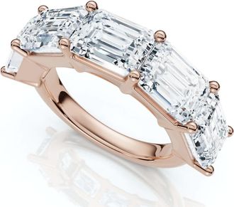 Pompeii3 5.10Ct Emerald Cut Diamond 5 Stone Wedding Anniversary Ring 14k Gold Lab Grown