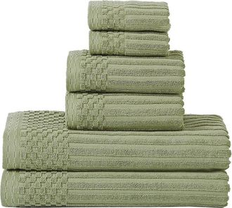 Superior Highly Absorbent 6Pc Solid And Checkered Border Cotton Towel Set