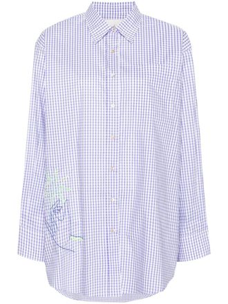 Forte_Forte moon-embroidered checked shirt - women - Cotton - II - Purple