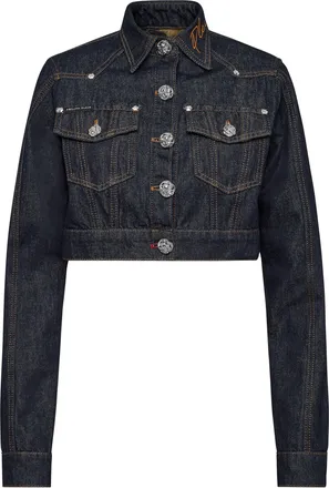 Philipp Plein Denim Cropped Jacket Chains