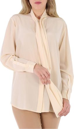 Burberry Pale Biscuit Kimmy Silk Pussy Bow Blouse, Brand Size 2 (US Size 0)