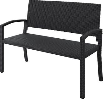 Yaheetech Homevive Banco De Jard&iacute;n De Rat&aacute;n Con Respaldo Y Reposabrazos Silla De Exterior Con Funda Protectora Negro