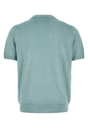 Canali Mens Light Blue Knit T-Shirt Verdeacqua Exterior: Wool Silk