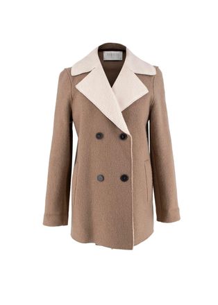 Harris Wharf London London Wool Brown & Cream Double Breasted Coat Size S