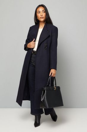 Wallis Womens Petite Belted Maxi Coat - Navy - Size 16 UK