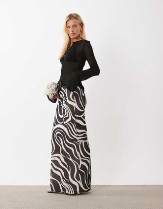 SNDYS Gonna lunga in maglia fine nera e bianca con stampa astratta-Nero