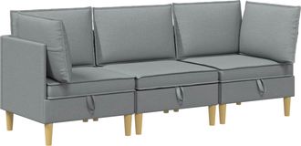 vidaXL Juego De Sof&aacute; Modular Con Almacenamiento 3 Uds. Gris Claro Tela Vidaxl