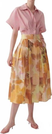 Exquise Valentina Watercolor Print Pleated Midi Skirt In Multi Color
