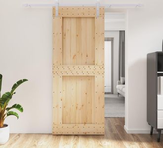 vidaXL Vidaxl - Puerta Corredera Con Herrajes Madera Maciza De Pino 85x210 Cm
