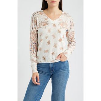 Nic+Zoe Paisley V-Neck Sweater in Pink Multi at Nordstrom, Size Xx-Large