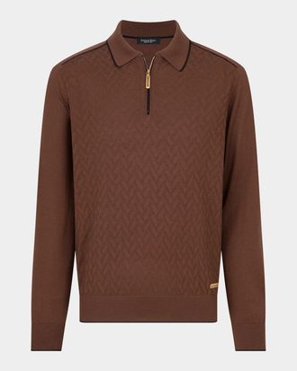 Stefano Ricci Men & apos;s Herringbone Textured Half-Zip Polo Sweater