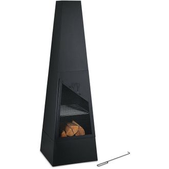 Relaxdays Relaxdays - Chimenea Exterior Con Barbacoa, Caja Cenizas, Salvachispas, Atizador, Parrilla Jard&iacute;n, 149x44,5x44,5 Cm, Negro