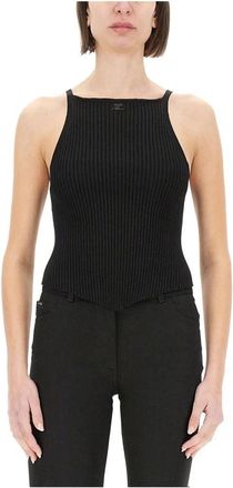 Courr&egrave;ges Signature Pointy Rib Knit Top - Dames - Tops zonder mouwen - Zwart - L - Tops