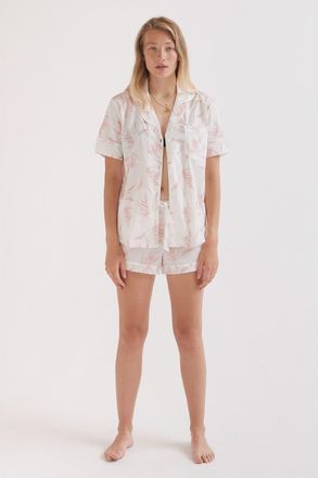 Desmond & Dempsey Short Sleeve Pajama Set in Deia White/pink at Nordstrom, Size X-Large Uk