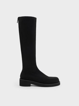 Charles & Keith Faux Suede Chunky-Sole Knee-High Boots