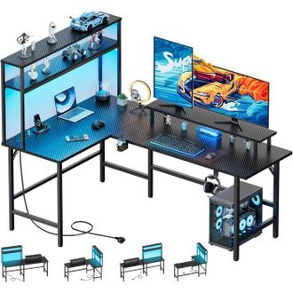 OEM Ecofurnix Bureau, Bureau Gaming Led 170 X 100 Cm, Con Almacenamiento, Mesa Gamer Con Toma De Corriente Integrada Y Puerto Usb, Negro