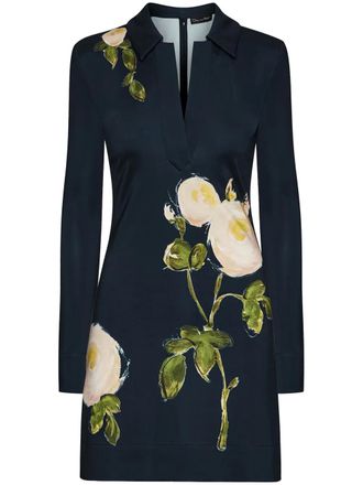 Oscar De La Renta rose-print jersey mini dress - Blue