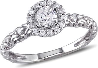 Mimi & Max 1/2ct TW Halo Diamond Engagement Ring 14k White Gold