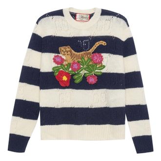 Gucci (WMNS) Gucci Tiger Wool Sweater with Embroidery Tiger and flower Ivory Navy 683896-XKB77-9801