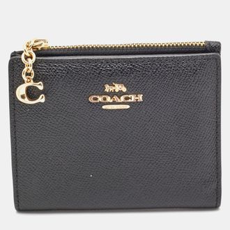 Coach Black Crossgrain Leather Compact Wallet