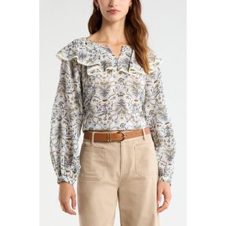 Treasure & Bond Ruffle Collar Top in Ivory Shell Willow Floral at Nordstrom, Size Xx-Large