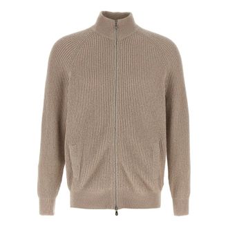 Brunello Cucinelli Truien & Vesten, Heren, Beige, 3Xl, Katoen, Half-Ribge Katoenen Gaas Cardigan