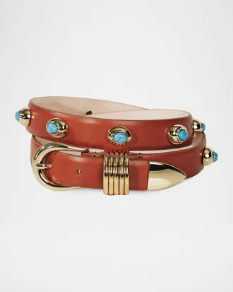 D&eacute;hanche Hollyhock Stone Tiger & apos;s Eye & 24K Gold-Plated Leather Belt