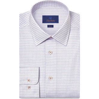 David Donahue Slim Fit Microcheck Stretch Cotton Twill Dress Shirt in White/Berry at Nordstrom, Size 15.5 - 34