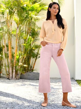 Heine Langarmbluse HEINE, Damen, Gr. 34, apricot, 100% Polyester, unifarben, Rundhals, Blusen Langarmbluse