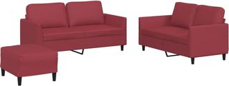 vidaXL Juego De Sof&aacute;s Con Cojines 3 Piezas Cuero Sint&eacute;tico Rojo Tinto Vidaxl