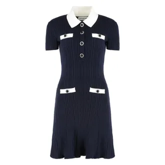 Self Portrait Short Dresses, female, Blue, L, Collared Button-Detail Mini Dress