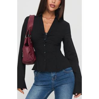 Princess Polly Elowenn Long Sleeve Button-Up Shirt in Black at Nordstrom, Size 2