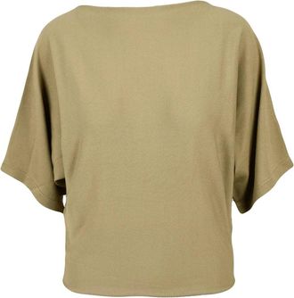 Alpha Studio Khaki Short Viscose-Blend Boat-Neck Top