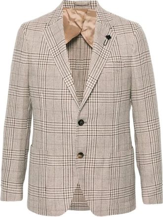 Lardini Geruite Jas van Alpaca-Wol-Zijde Mix - Heren - Blazers - Beige - XL - Wol - Jassen