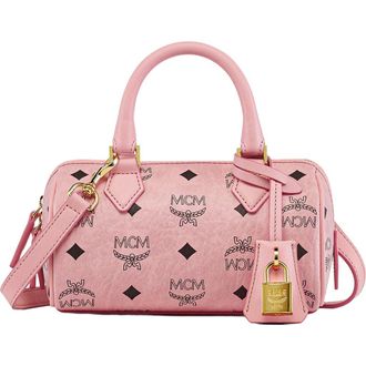 MCM Mini Ella Boston Bag in Visetos in Soft Pink at Nordstrom