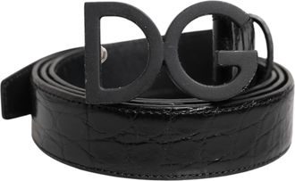 Dolce & Gabbana Zwarte Leren Klassieke Metalen DG Gesp Riem