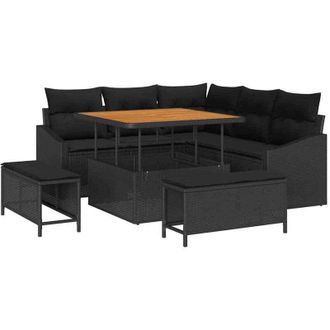 vidaXL Garden Sofa Set with Cushion 8 pcs Black Poly rattan vidaXL
