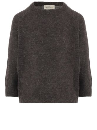 Bruno Manetti Dark Brown Alpaca and Wool Sweater with Crew Neck