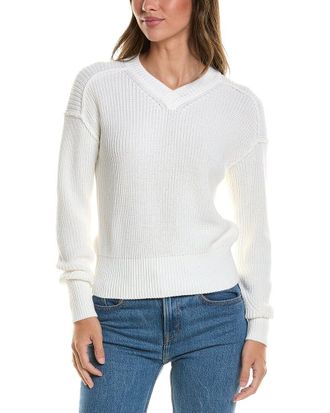 Autumn Cashmere Cotton by Autumn Cashmere Exposed Seam V-Neck Sweater