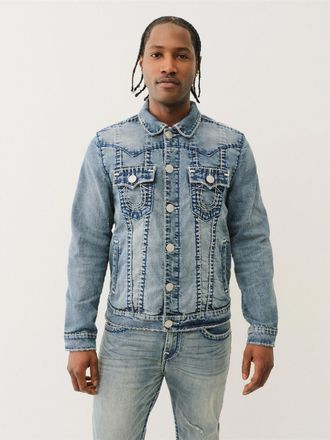 True Religion Mens Dem Jim Jacket in Albarn Wash - Blue - Size Medium