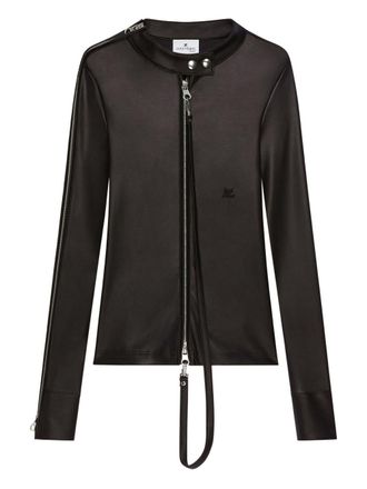 Courr&egrave;ges Front-Zip Long-Sleeved Top With Embroidered Logo