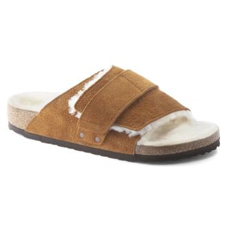 Birkenstock Sliders, male, Brown, 8 UK, Shearling Kyoto Velcro Sandal