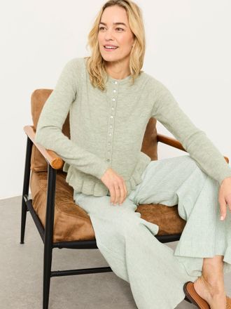 Fat Face FatFace Fearne Green Frill Knitted Cardigan