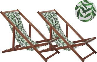 Beliani Set of 2 Folding Deck Chairs ANZIO with Replacement Fabrics Floral Motif Acacia Wood Dark Brown
